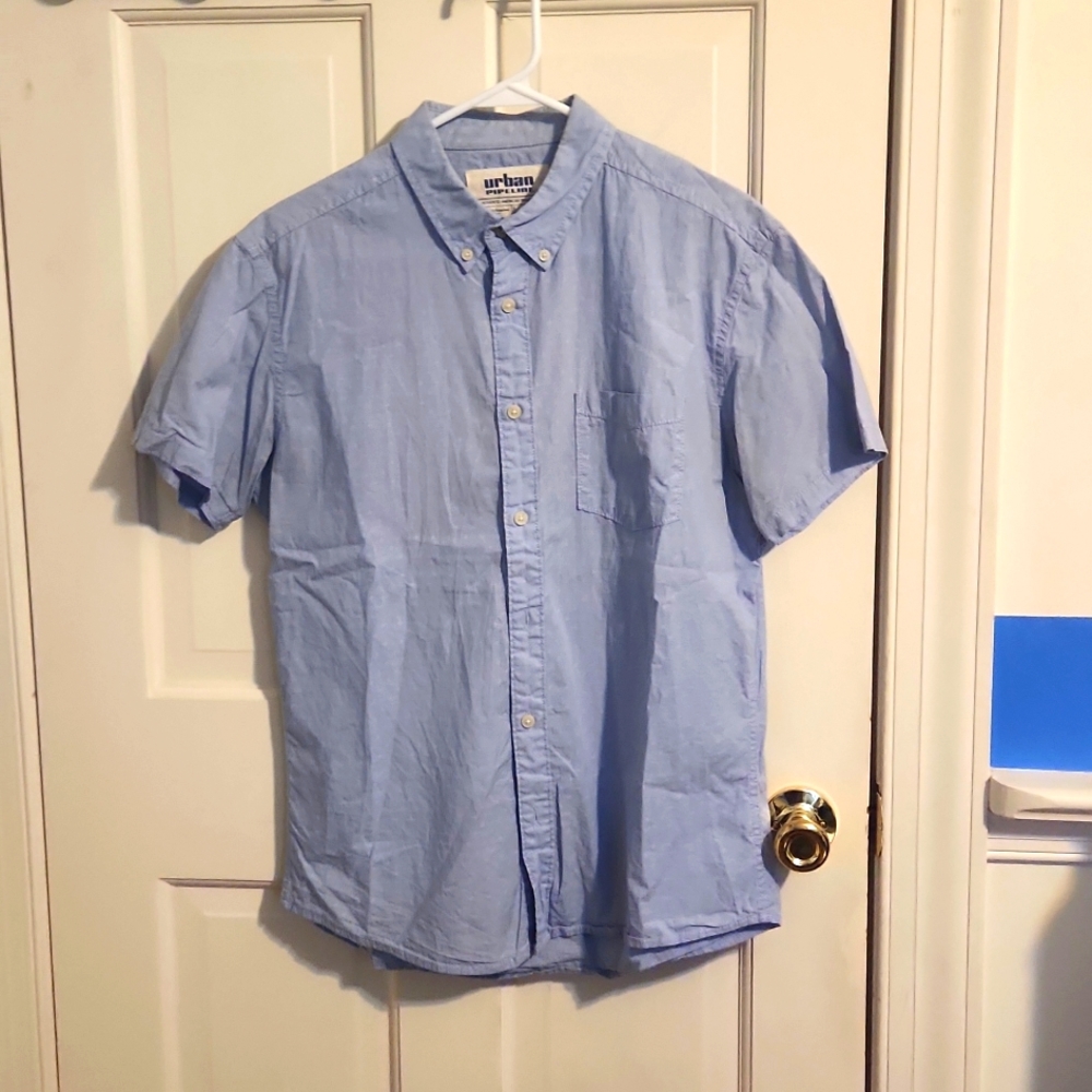 Men's Med Urban Pipeline short sleeve button down shirt BLUE